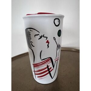 Starbucks Ceramic Coffee Mug Travel Women French Lipstick Paris Parisian Lid 2pc